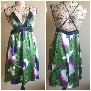 100% silk spaghetti strap peacock print dress